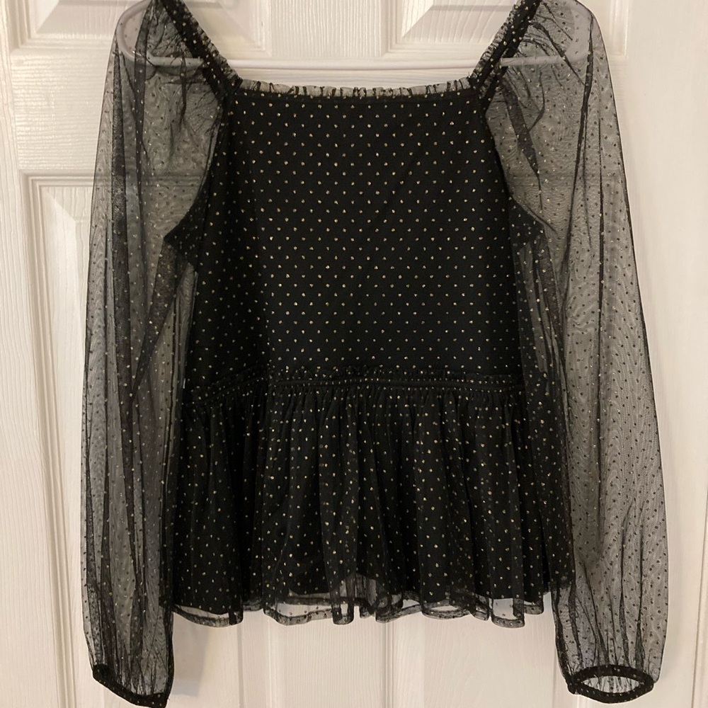 GAP Black Sheer Polka Dot Blouse
